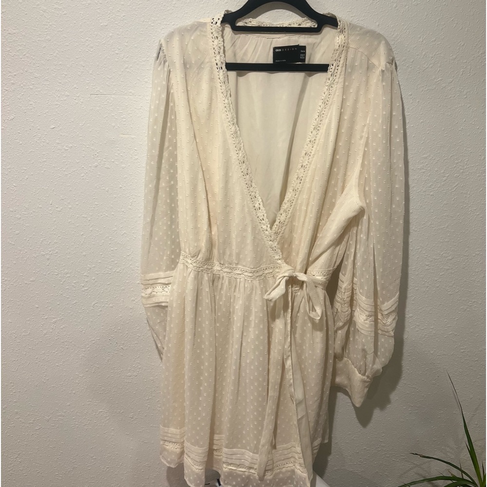ASOS curve design boho white wrap dress size 16